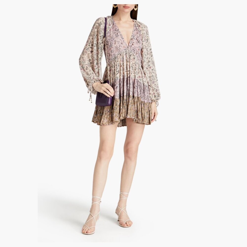 Tigerlily Patchwork-effect Gathered Floral-print Woven Mini Dress